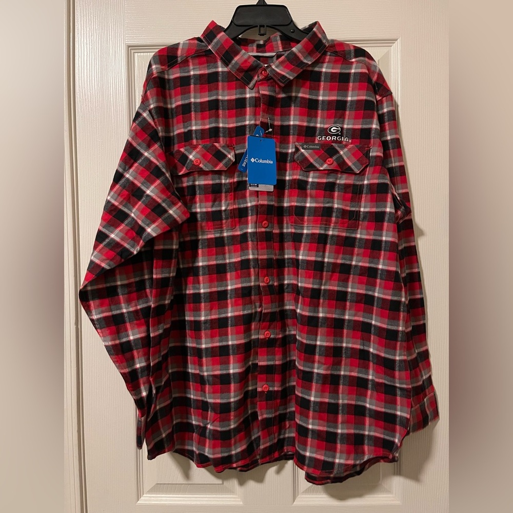Georgia Bulldogs Columbia Plaid Flannel Button Up Shirt Soft Country Sz XXL NEW